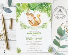 Load image into Gallery viewer, Cute Mommy and Baby Monkeys Greenery Baby Shower Invitation Editable Template - Digital Printable File - Instant Download - MK3