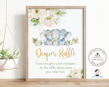 Load image into Gallery viewer, Twins Boy Girl Elephant Ivory Floral Diaper Raffle Sign - Instant Download - Digital Printable File - EP2