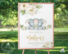 Load image into Gallery viewer, Chic Greenery Ivory Floral Elephant Twin Baby Girls Welcome Sign - Editable Template - Digital Printable File - Instant Download - EP2