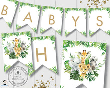 Load image into Gallery viewer, Chic Jungle Animals Greenery Flag Banners Bunting Editable Template - Digital Printable Files - Instant Download - JA7