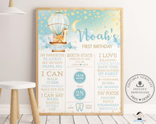 Load image into Gallery viewer, Whimsical Hot Air Balloon Cute Animals 1st Birthday Milestone Sign A1 &amp; A2 Birth Stats - Editable Template - Digital Printable Instant Download - HB5