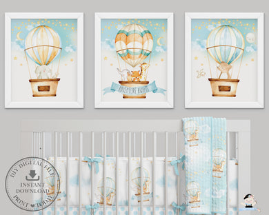 Set of 3 Whimsical Hot Air Balloon Baby Animals Nursery Wall Art - 16