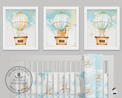 Set of 3 Whimsical Hot Air Balloon Cute Baby Animals Nursery Wall Art - 16
