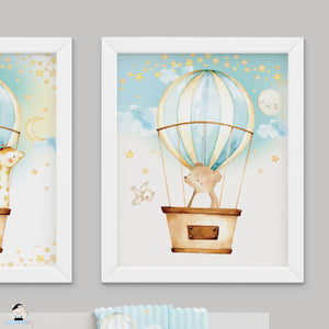 Set of 3 Whimsical Hot Air Balloon Cute Baby Animals Nursery Wall Art - 16"x20" - INSTANT DOWNLOAD - HB5