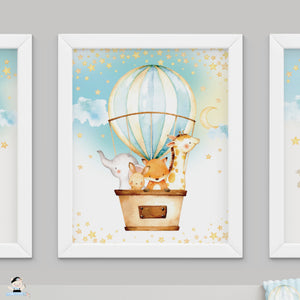 Set of 3 Whimsical Hot Air Balloon Cute Baby Animals Nursery Wall Art - 16"x20" - INSTANT DOWNLOAD - HB5
