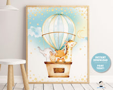 Load image into Gallery viewer, Hot Air Balloon Cute Baby Animals Wall Art 16&quot;x20&quot; Instant Download Digital Printable File HB5