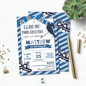 Blue Ice Hockey Skating Lace Up Your Skates Birthday Invitation Editable Template - Digital Printable File - Instant Download - HK1