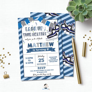 Blue Hockey Ice Skating Lace Up Your Skates Birthday Invitation Editable Template - Digital Printable File - Instant Download - HK1