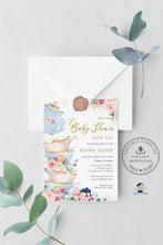 Load image into Gallery viewer, Chic Blush Pink Floral High Tea Party Baby Shower Invitation, EDITABLE TEMPLATE, Victorian Roses Flowers Tea Cups Printable Pdf, INSTANT DOWNLOAD, TP5