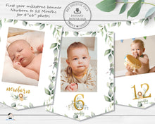 Load image into Gallery viewer, Jungle Animals Greenery 1st Birthday Photo Milestone First Year Flag Banner - Instant Download - Digital Printable File