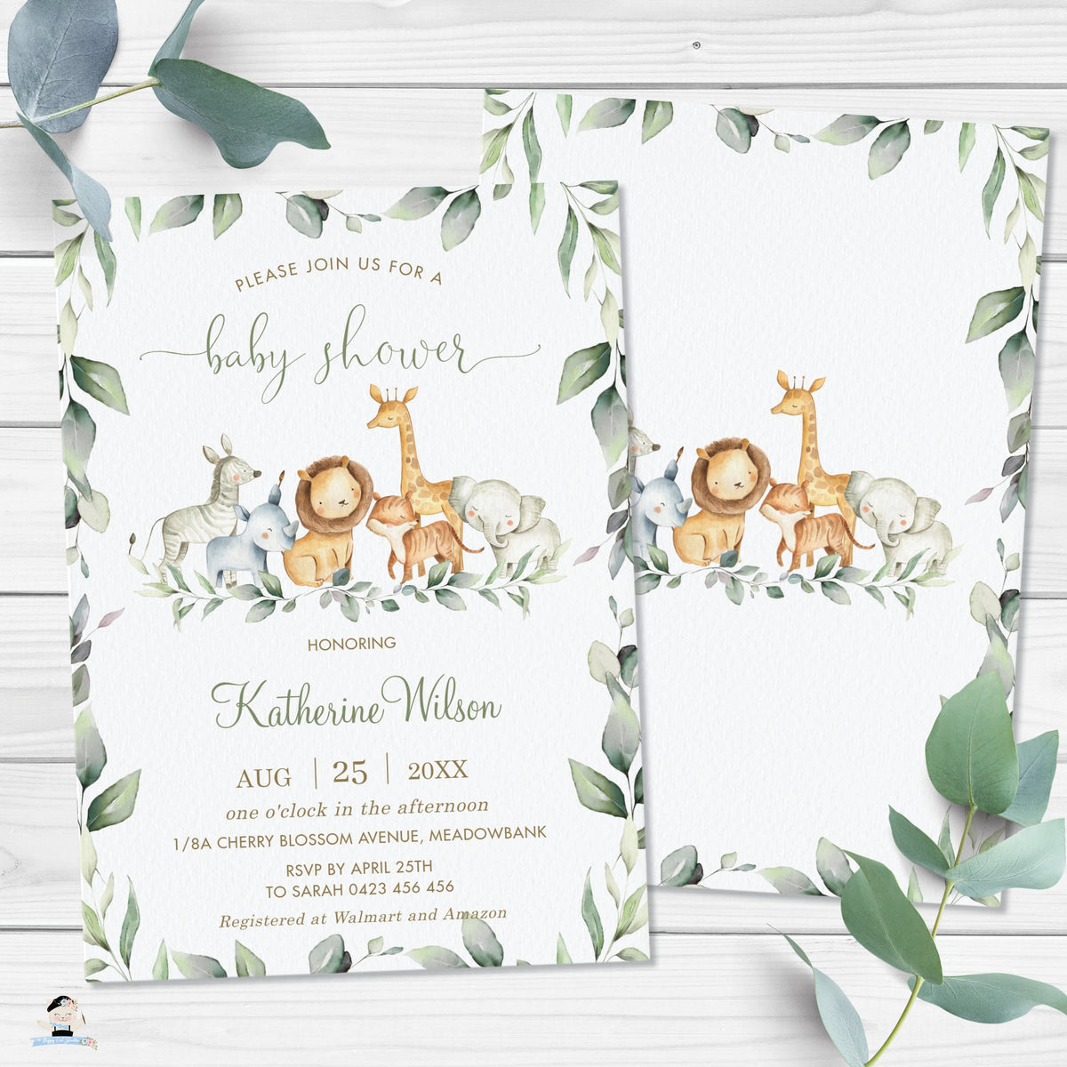 Chic Greenery Jungle Animals Gender Neutral Baby Shower Invitation Edi ...