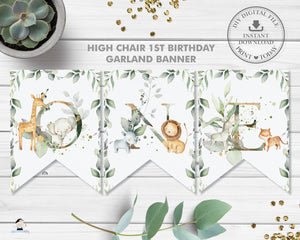 Jungle Animals Greenery High Chair Garland Flag Banner Printable File Instant Download - JA5