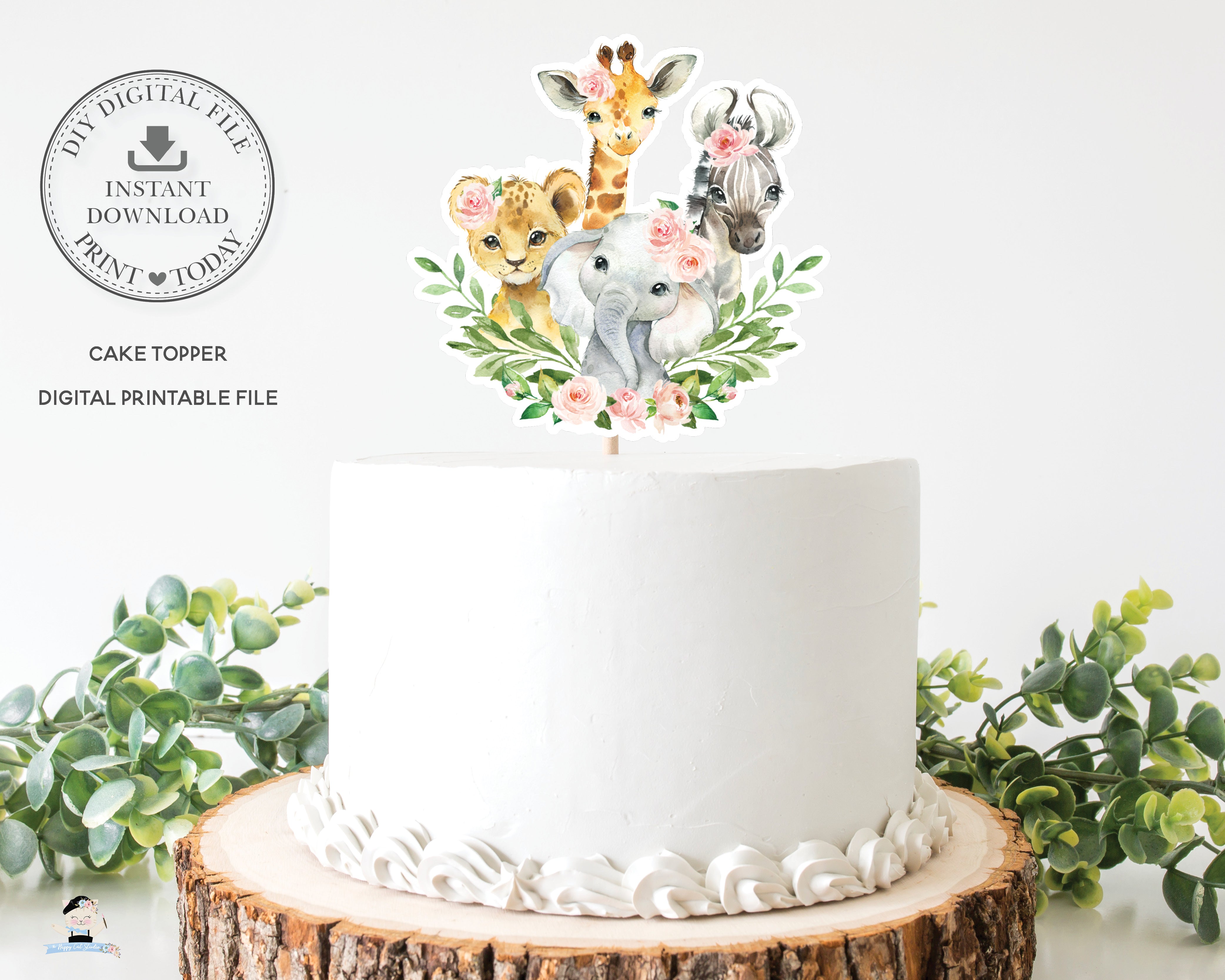 Safari animals edible image cake topper, cute jungle baby shower cake | eBay