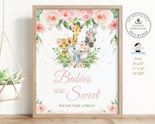 Load image into Gallery viewer, Chic Pink Floral Jungle Animals Babies are Sweet Take a Treat Sign Baby Shower Decor - INSTANT DOWNLOAD FILES - Digital Printable Files - JA6