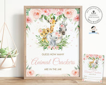 Load image into Gallery viewer, Guess How Many Animal Crackers Baby Shower Game Jungle Animals Pink Floral Greenery - Instant Download - Digital Printable File - JA6