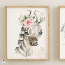 Load image into Gallery viewer, Set of 3 Nursery Wall Art Watercolor Jungle Animals Elephant Giraffe Zebra - Digital Printable Files - Instant Download - JA6