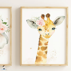 Set of 3 Nursery Wall Art Watercolor Jungle Animals Elephant Giraffe Zebra - Digital Printable Files - Instant Download - JA6