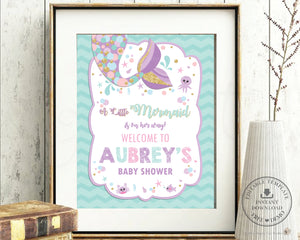 Chic Chevron Mermaid Tail Baby Shower Welcome Sign Editable Template - Instant Download - Digital Printable File - MT3