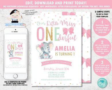 cute-little-miss-onederful-1st-birthday-party-elephant-pink-bows-personalized-editable-invitation-template