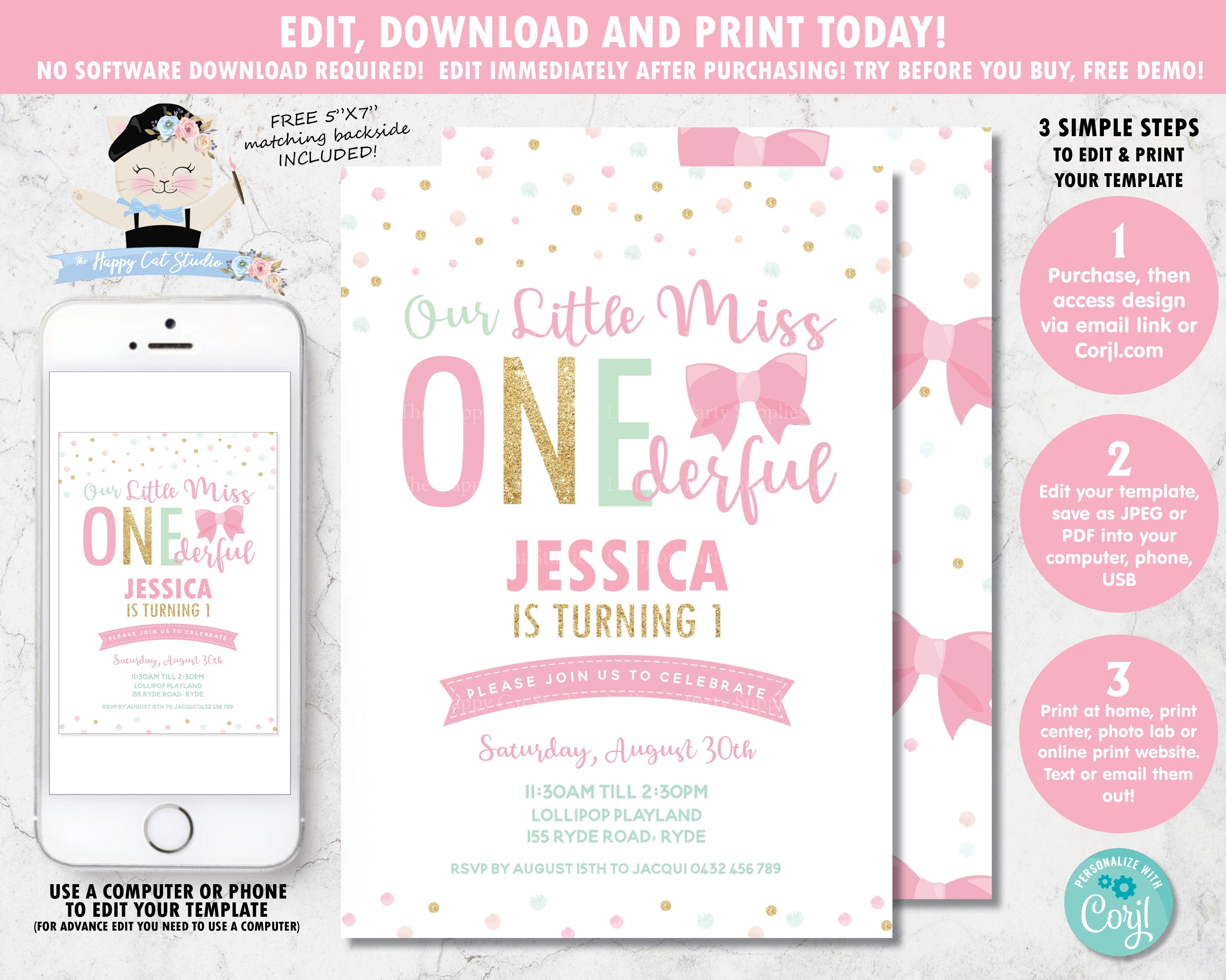 1st Birthday Invitation Girl 1st Birthday Invitation Girl