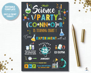 Mad Science Birthday Party Chalkboard Boy Invitation Editable Template - Instant Download - SC2