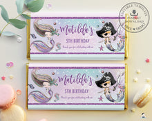 Load image into Gallery viewer, Mermaid and Pirate Twins Siblings Birthday Chocolate Bar Wrapper Aldi Hersheys Editable Template - Instant Download - Digital Printable File - MT2