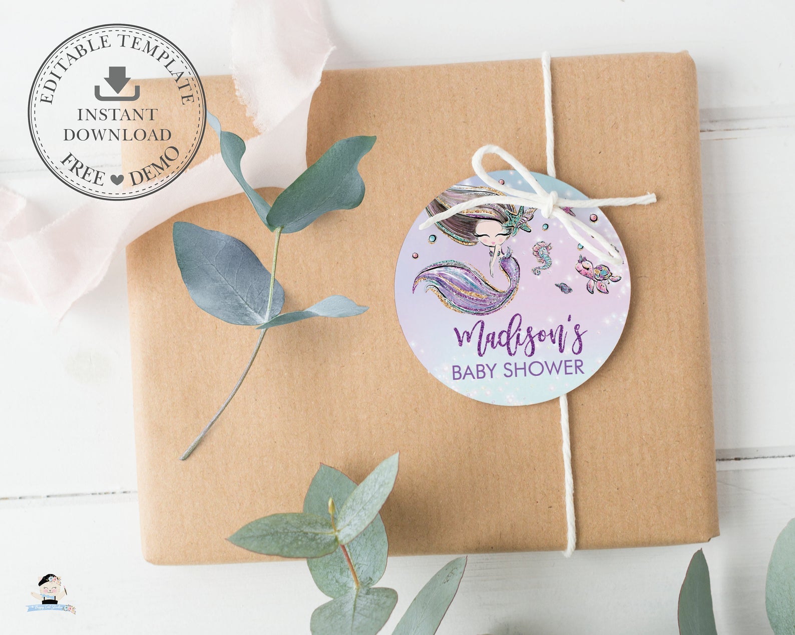 Mermaid Circle Labels 2 mermaid-circle-labels-2-editable-template-digital-printable-file-in-the-happy-cat-studio