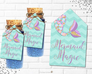 Mermaid Tail Small Bottle Glitter Dusts Favor Tags - Instant Download - Digital Printable File -MT3
