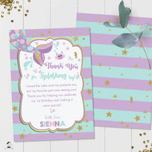 Load image into Gallery viewer, Chic Mermaid Turquoise Purple Gold Birthday Thank You Card - Editable Template - Instant Donwload - MT1