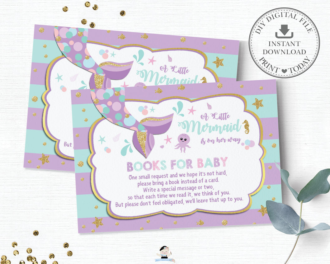 Chic Mermaid Tail Under the Sea Bring a Book Instead of a Card Insert - Instant Download - Digital Printable File - MT1