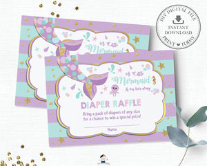 Chic Mermaid Tail Under the Sea Diaper Raffle Ticket Insert Card - Instant Download - Digital Printable File - MT1