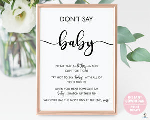 Minimalist Hand Lettering Don't Say Baby Baby Shower Game INSTANT DOWNLOAD - MN1