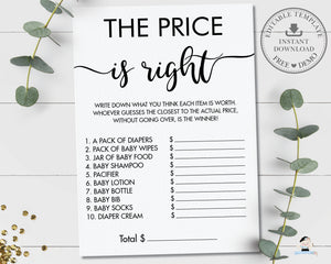 Minimalist Typography Modern The Price is Right Baby Shower Game - Editable Template - Digital Printable File - Instant Download - MN1