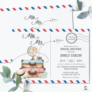 Postcard Style Miss to Mrs Bridal Shower Invitation Editable Template - Instant Download - PC1