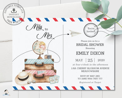 Postcard Style Miss to Mrs Bridal Shower Invitation Editable Template - Instant Download - PC1