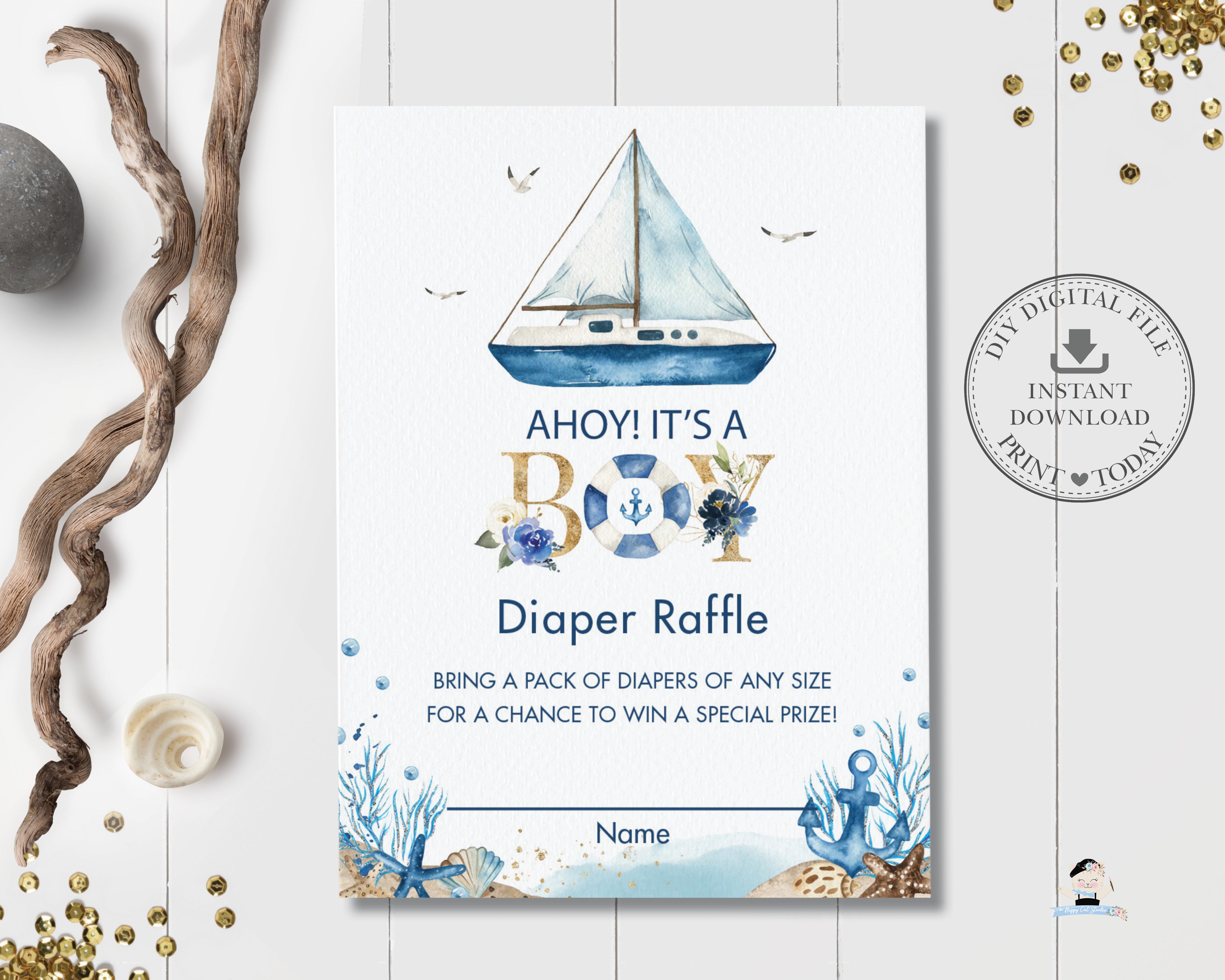 Ahoy Sailboat Nautical Birthday Invitation