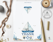 Load image into Gallery viewer, Chic Nautical Ahoy It&#39;s a Boy Blue Boat Folded Thank You Card Instant Download Digital Printable File - NT2