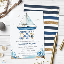 Load image into Gallery viewer, Chic Nautical Boat Ahoy It&#39;s a Boy Baby Shower Invitation Editable Template - Digital Printable File - Instant Download - NT2