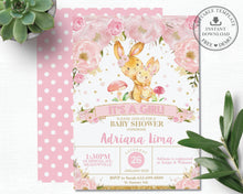 Load image into Gallery viewer, Pink Floral Bunny Rabbit Baby Shower Girl Invitation Editable Template - Instant Dowload - Digital Printable File - BR1