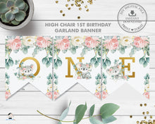 Load image into Gallery viewer, Koala Pink Floral Eucalyptus Greenery 1st Birthday ONE High Chair Banner Decor Digital Printable File - Instant Download - AU2