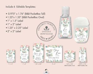Pink Floral Greenery Cute Koala Baby Shower Birthday Favor Hand Sanitizer Lotion Labels Stickers Editable Template - Digital Printable File - Instant Download - AU2
