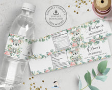 Load image into Gallery viewer, Cute Koala Pink Floral Greenery Mineral Water Bottle Labels Editable Template - Digital Printable File - Instant Download - AU2