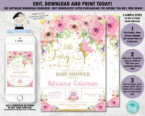 Spring Floral Fairy Baby Shower Invitation - Instant EDITABLE TEMPLATE - FF3
