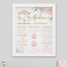 Load image into Gallery viewer, Blush Floral Carousel 1st Birthday Milestone Sign Birth Stats Editable Template - Instant Download - Digital Printable File - CR3