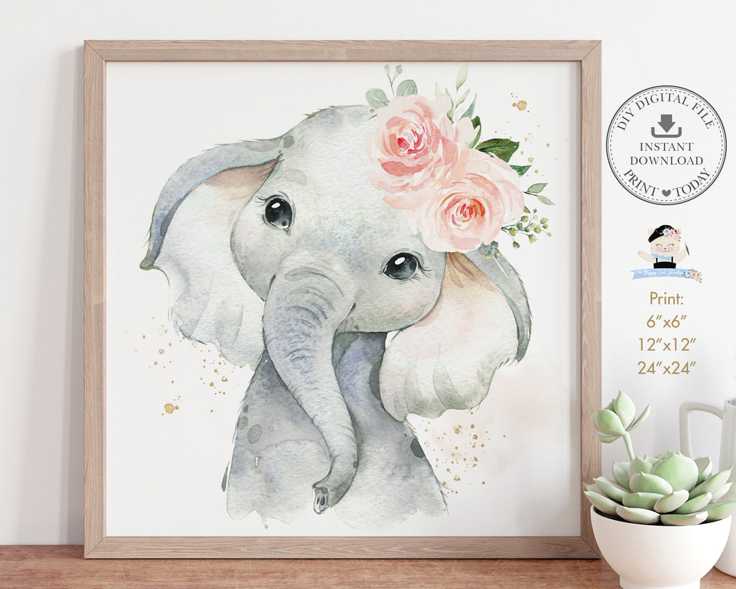 Chic Watercolor Elephant Jungle Animals Nursery Wall Art Printable, INSTANT DOWNLOAD, JA6