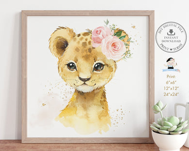 Chic Watercolor Lion Jungle Animals Nursery Wall Art Printable, INSTANT DOWNLOAD, JA6