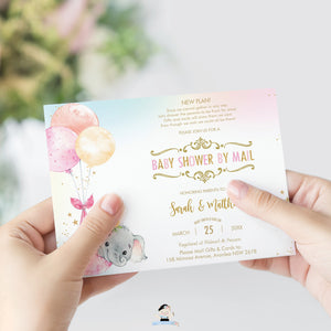 Elephant Baby Shower by Mail Invitation Baby Girl Long Distance Virtual Shower - Editable Template - Instant Download - EP3