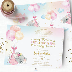 Elephant Baby Shower by Mail Invitation Baby Girl Long Distance Virtual Shower - Editable Template - Instant Download - EP3