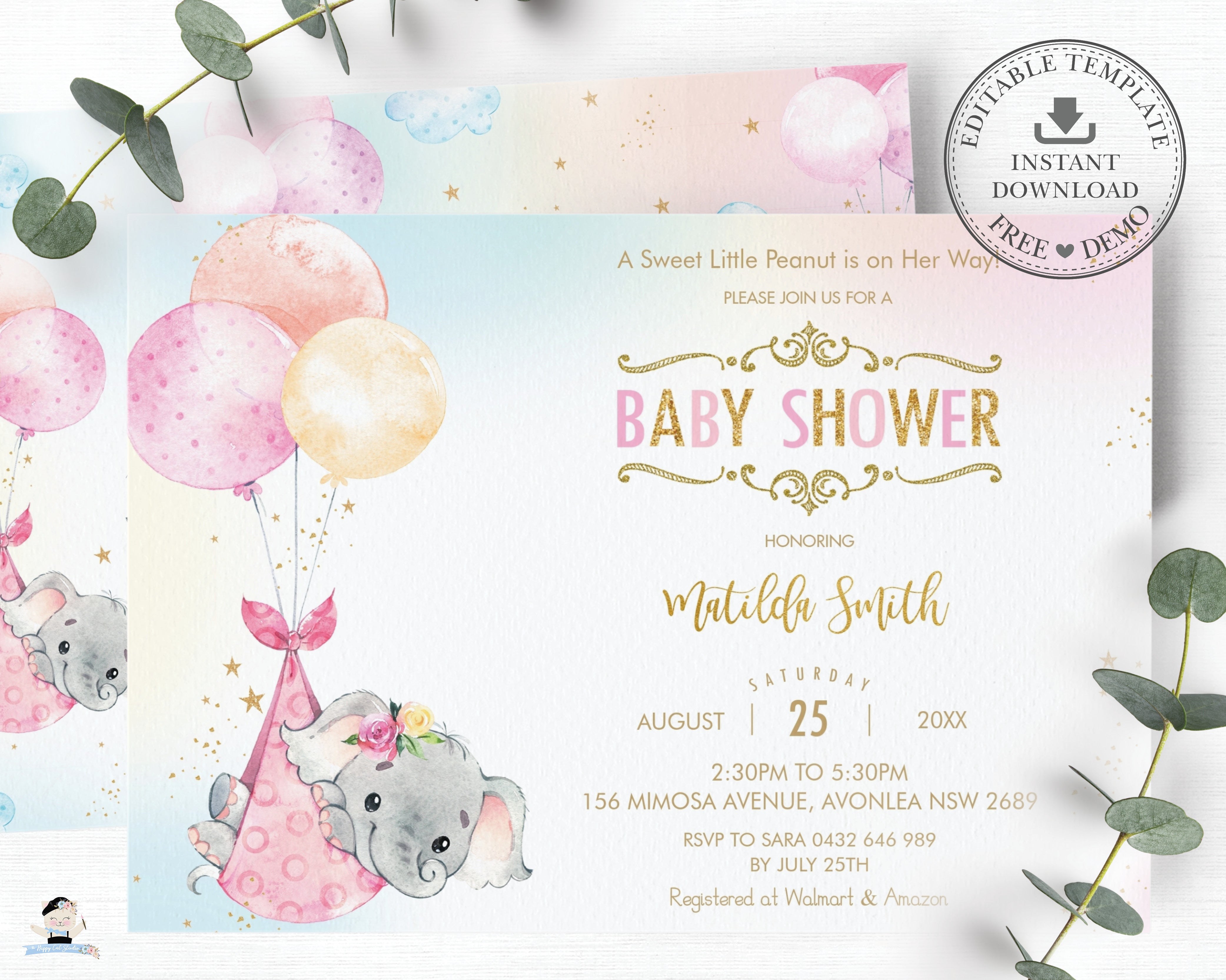 Elephant Baby Shower Invitations Printable Pdf