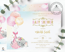 Load image into Gallery viewer, Chic Elephant Balloons Baby Shower Invitation Girl - Editable Template - Instant Download - EP3